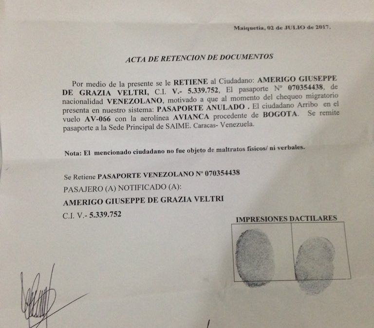 Diputado Américo De Grazia denunció la anulación de su pasaporte