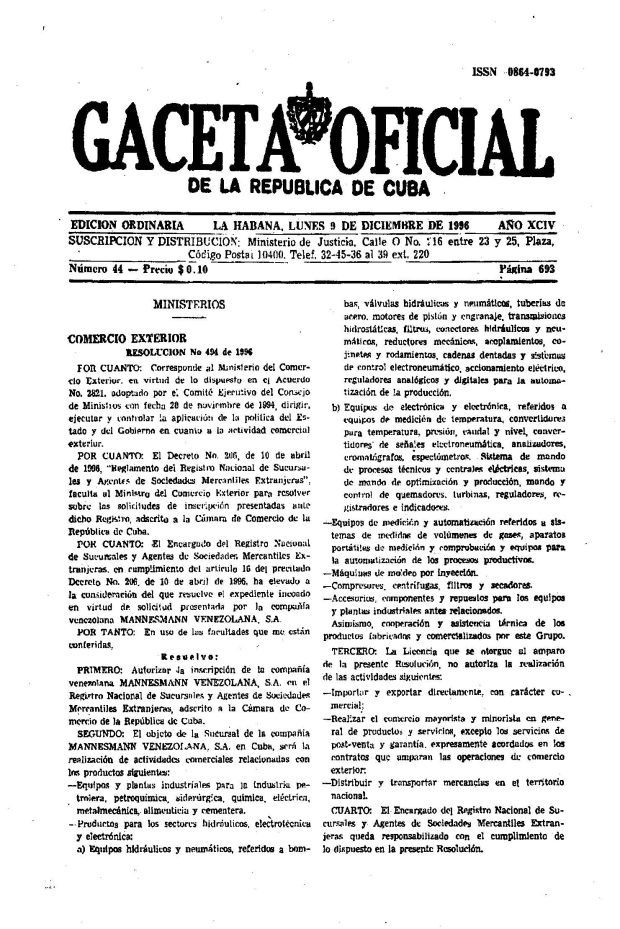 Gaceta Oficial cuba 1996 2