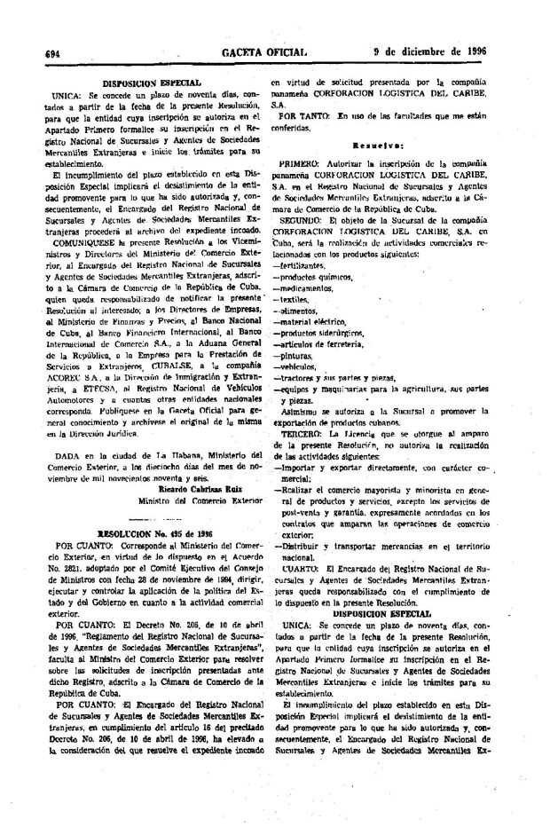 Gaceta Oficial cuba 1996 3